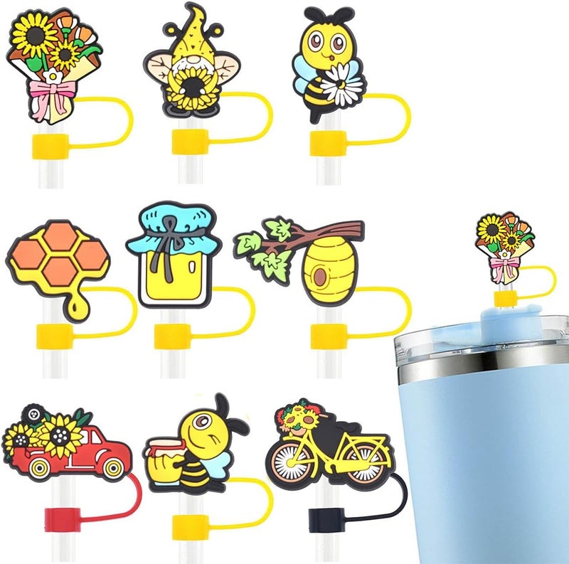 MENGSOOD Straw Cover Cap for Stanley Cup,Reusable Silicone Straw Topper Compatible with Stanley 30&40 Oz Tumbler with Handle Dust-Proof Drinking Straw Tips Lids Protectors (9pcs Bee) - Image 1